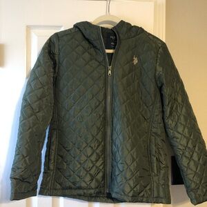 U.S. Polo Assn. Quilted Hooded Jacket Olive Green | Fleece Lined | Women’s M/L